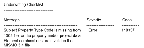 Code 118337 Subject Property Type Code is missing