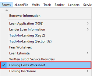 Closing Cost Worksheet