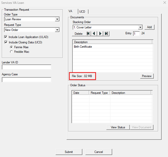 Order Creating The Va 6502 VA Loan Stacking Order and Order Status