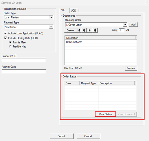 Order Creating The Va 6502 VA Loan Stacking Order and Order Status